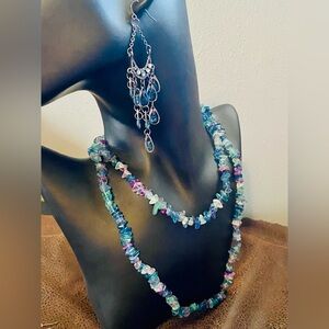 Multi-Color Rainbow Fluorite Chip Necklace Set with Matching Earrings